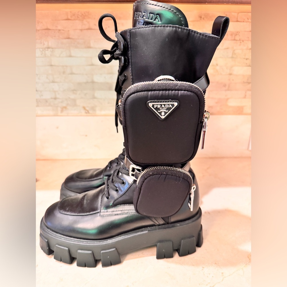 Prada Black Combat Boots with Pouches
